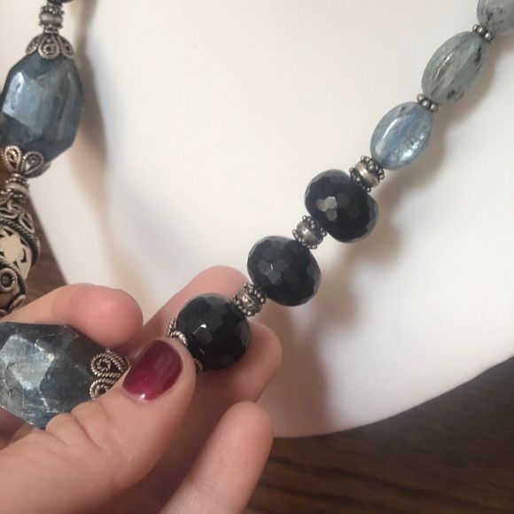 Wonderful Sterling Eliza B Kyanite and Jet Statement Necklace - Picture 5 of 8
